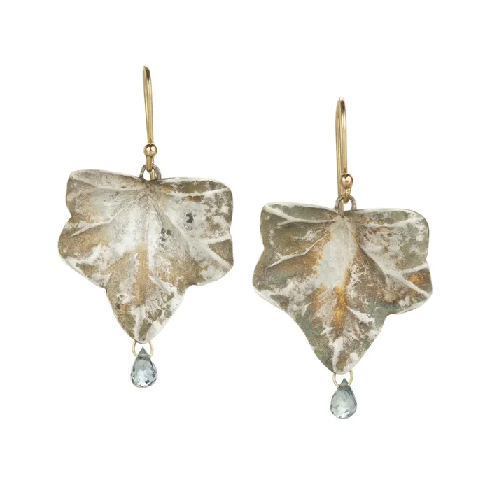 Sterling Silver Ivy Leaf Earrings with Sapphires