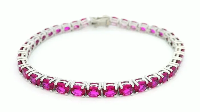 Sterling Silver Lab Grown Rubies Tennis Bracelet