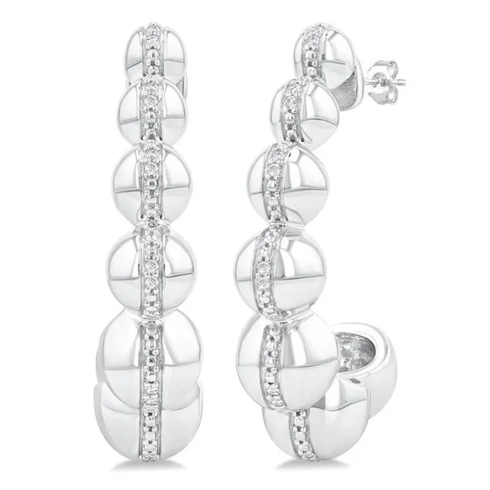 Sterling Silver Medium Hoop Diamond Earring