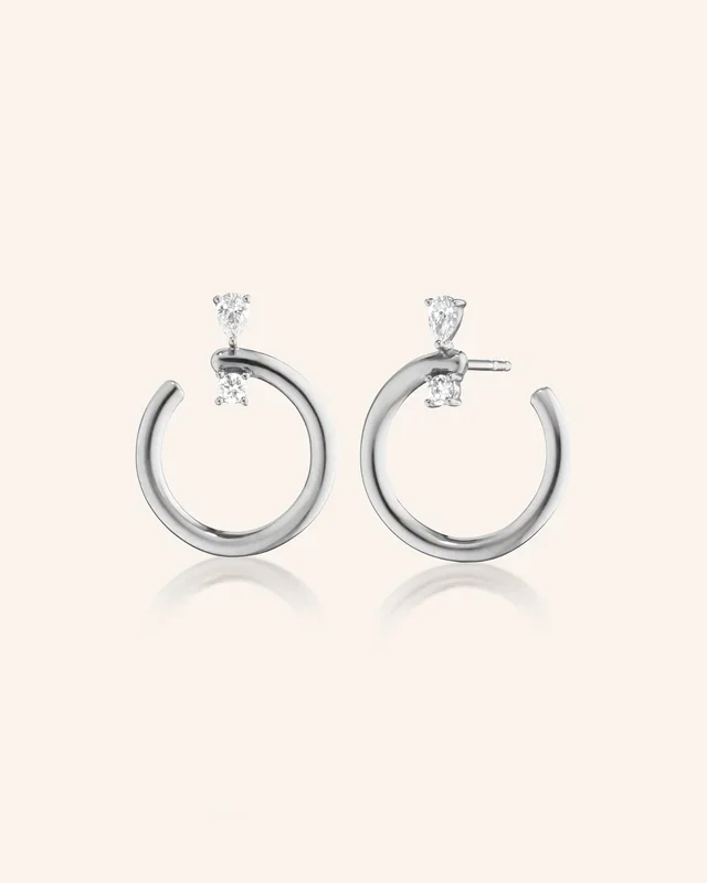 Sterling Silver Midi “Galaxy Wrap Hoop” Earrings with White Sapphires
