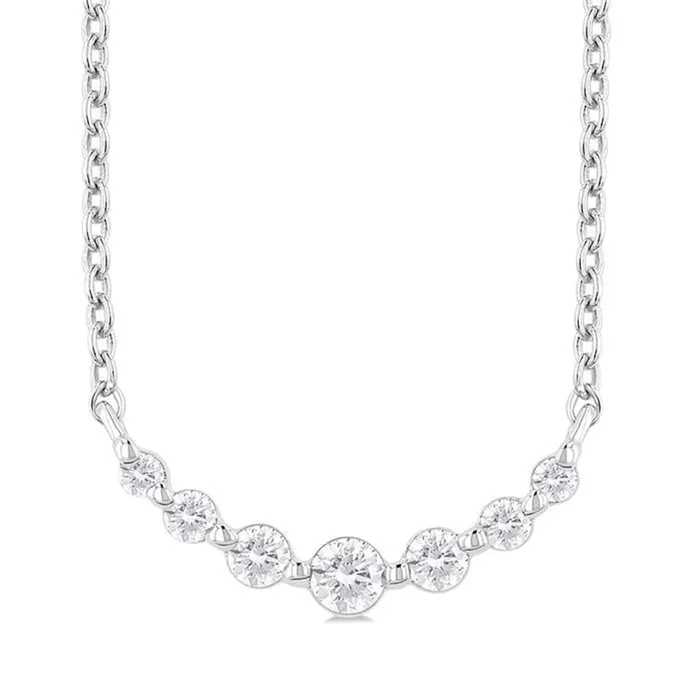 Sterling Silver Natural Diamonds Curved Bar Necklace