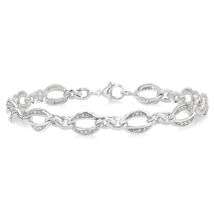 Sterling Silver Natural Diamonds Fancy Link Bracelet