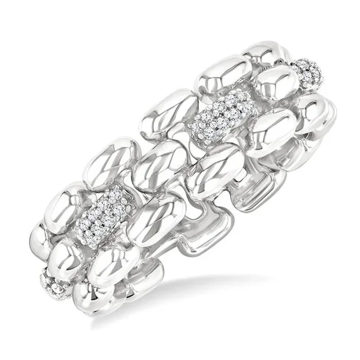 Sterling Silver Panther Link Natural Diamonds Ring