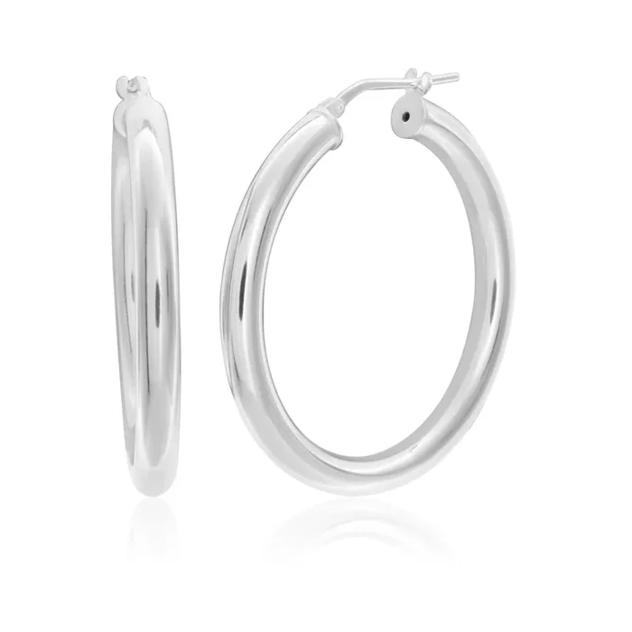 Sterling Silver Plain Hoop 30mm Earrings