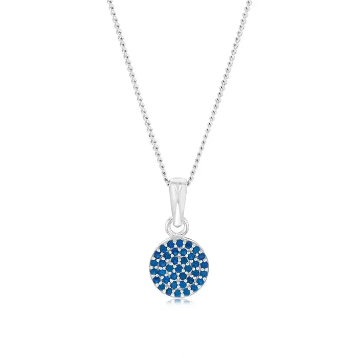 Sterling Silver Round Blue Zirconia Pendant