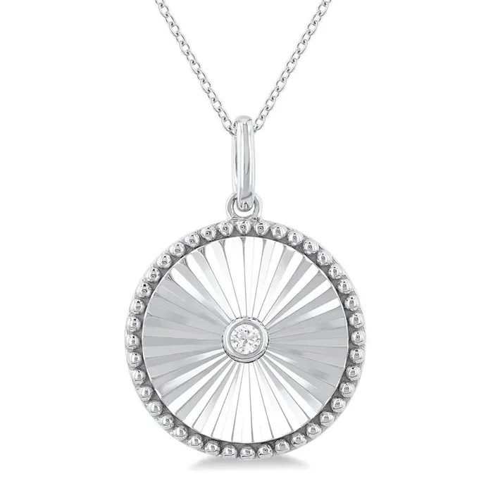 Sterling Silver Round Medallion Diamond Pendant Necklace