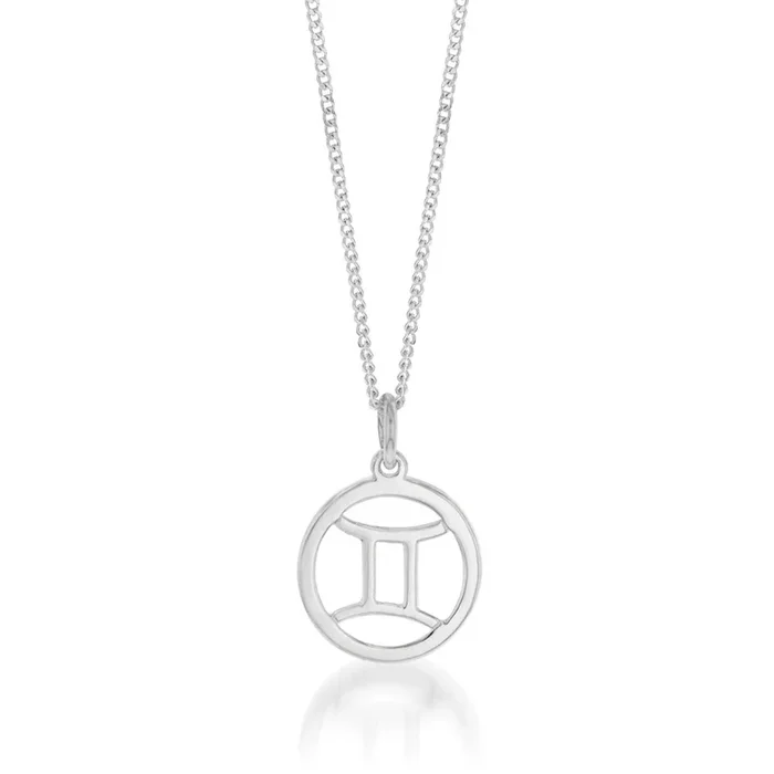 Sterling Silver Round Zodiac/Star Sign Gemini Pendant