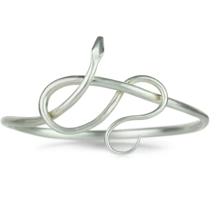 Sterling Silver Serpent Bangle with Diamond Eyes