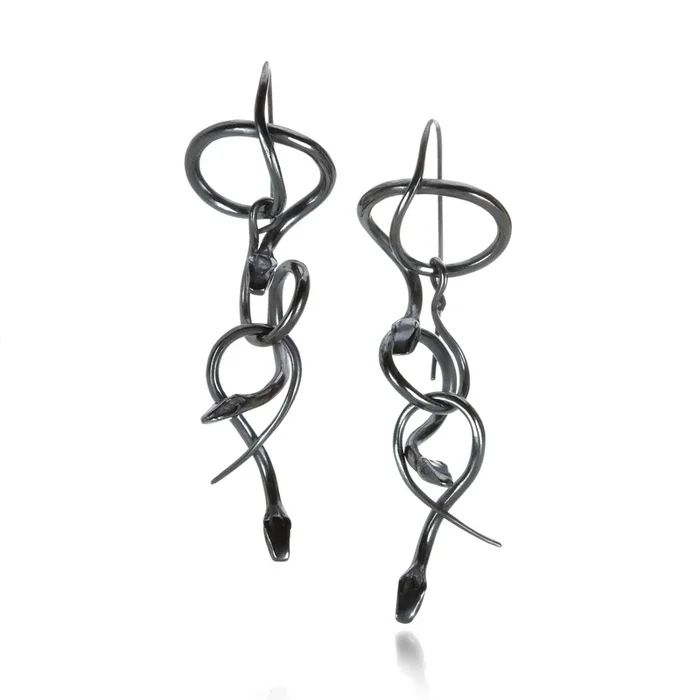 Sterling Silver Serpent Chandelier Earrings