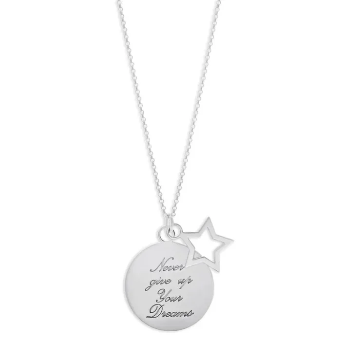 Sterling Silver Star and Round Disc Pendant With 45cm Chain