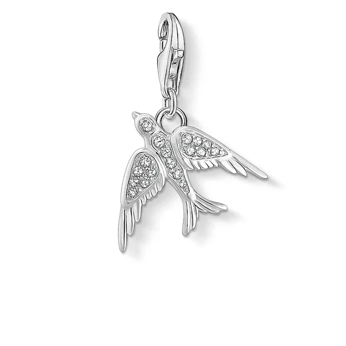 Sterling Silver Thomas Sabo Charm Club Zirconia Swallow Charm