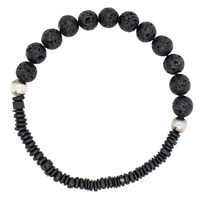 Stone & Sterling Stretch Bracelet in Shungite & Lava- Unisex Sizing