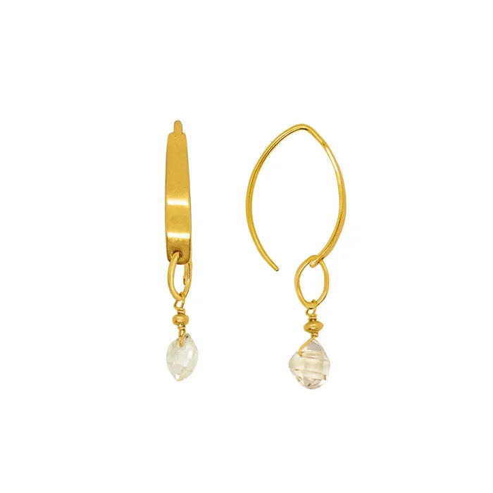 Stone Drop Crescent Earrings in Herkimer & Gold