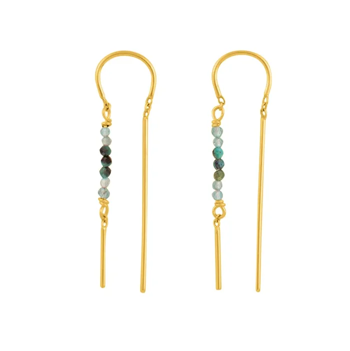 Stony Tiny Dancer Threaders in Turquoise/Apatite & Gold – 1 1/2″