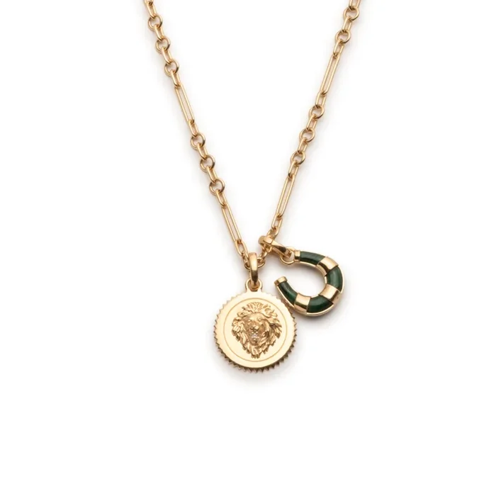 Strength and Horseshoe Fine Mixed Clip Story : in Yellow Gold and Malachite