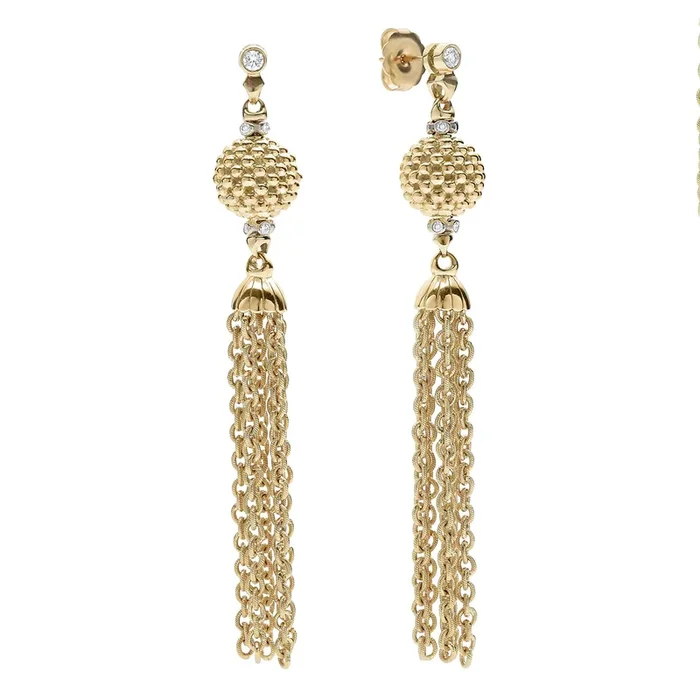 Studio 18K Gold and Diamond Chain Tassel Drop Earrings