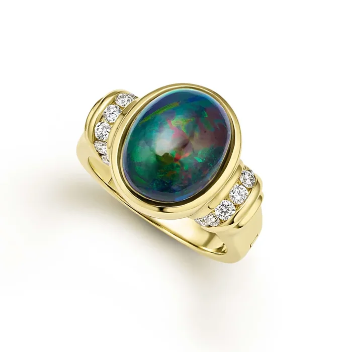 Studio 18K Gold Black Opal and Diamond Statement Ring