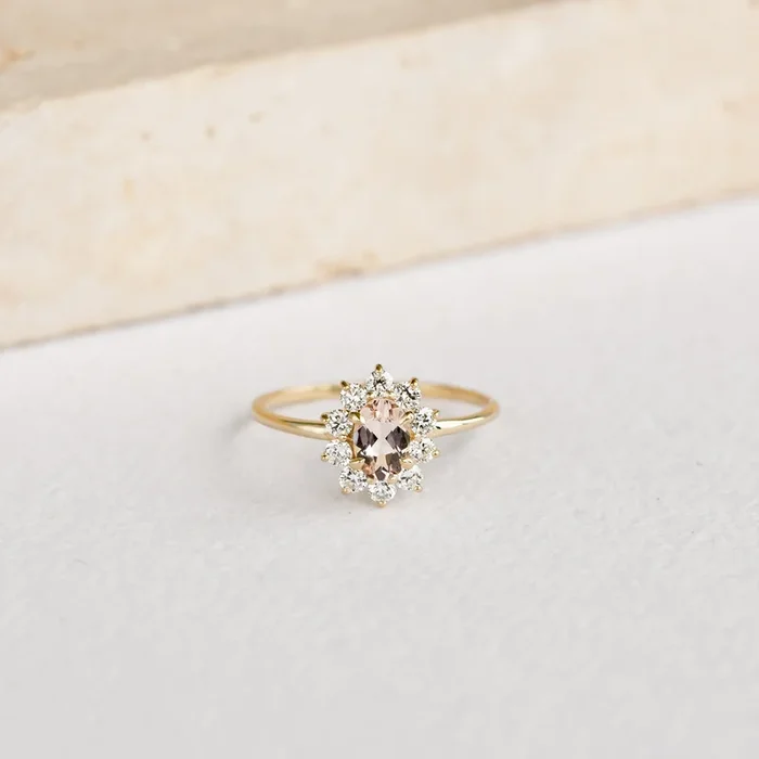 Sunburst Morganite Halo Ring – Evelina
