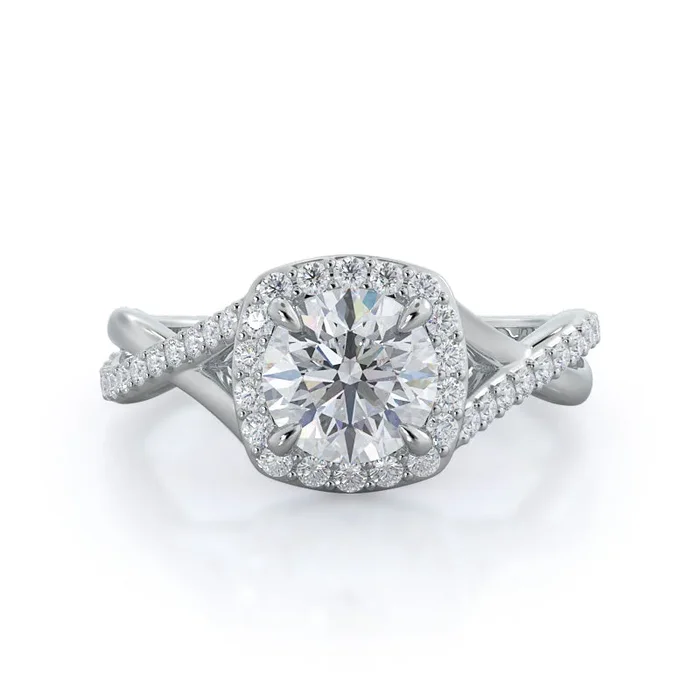 Swaying Split Shank Halo Diamond Engagement Ring