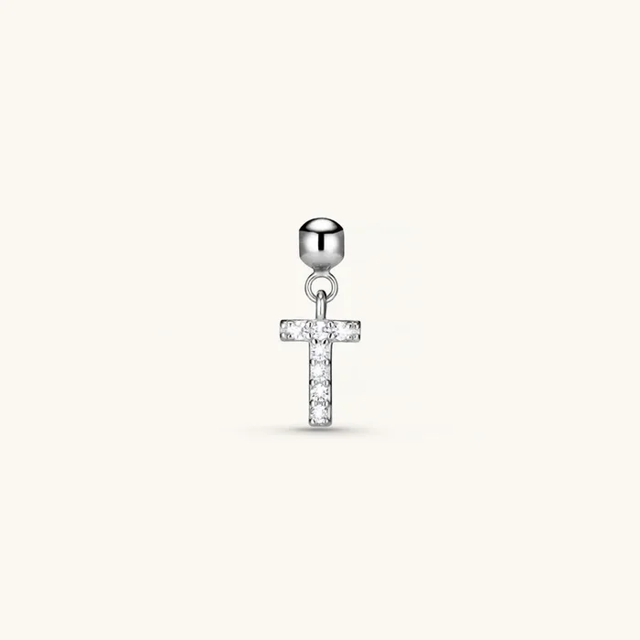 T Diamond Initial Charm Silver