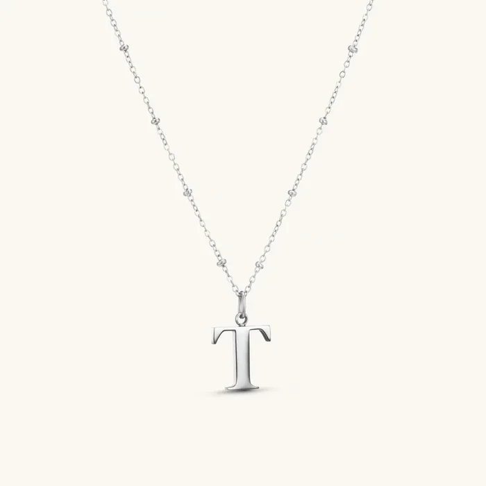 T Initial Pendant Necklace Silver