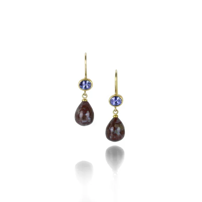 Tanzanite and Plum Agate Apple & Eve Earrings