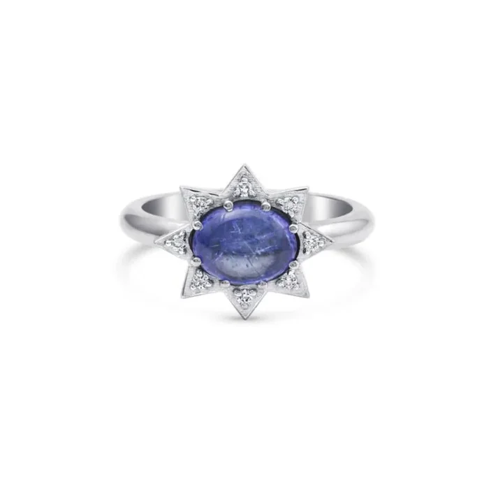 Tanzanite Diamond Starburst White Gold Ring