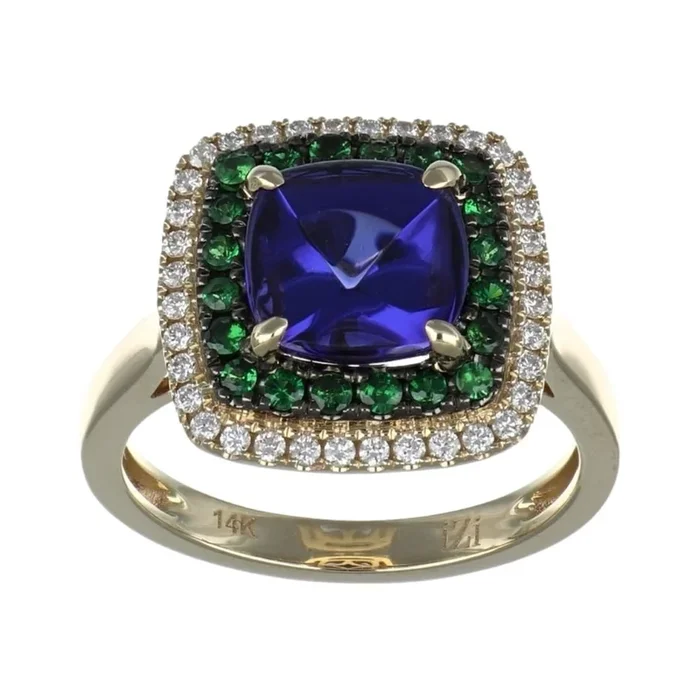 Tanzanite Ring (Tanzanite 3.1 cts. Tsavorite 0.29 cts. White Diamond 0.21 cts.)
