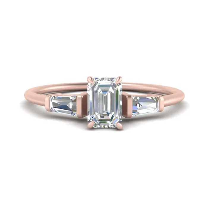Tapered Baguette Emerald Diamond Engagement Ring