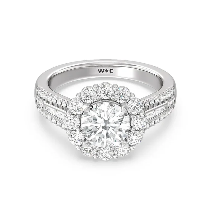 Tapering Baguette Halo Engagement Ring – Home Preview