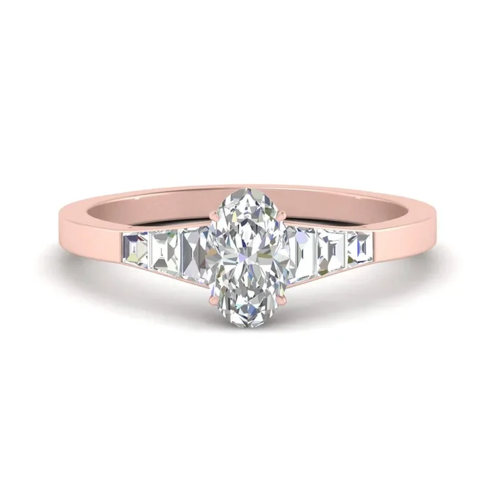 Tapering Trapezoid Oval Cut Engagement Ring