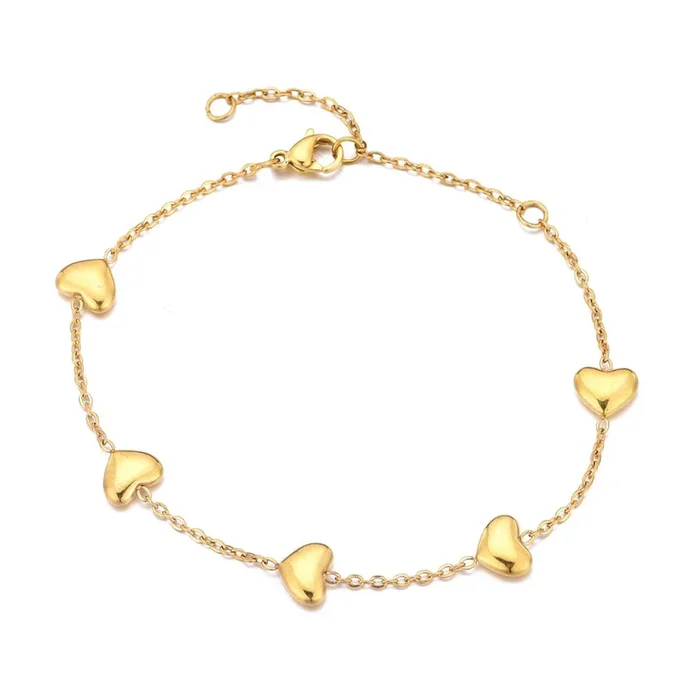 Tarnish Resistant 18k Gold Plated Heart Station Bracelet