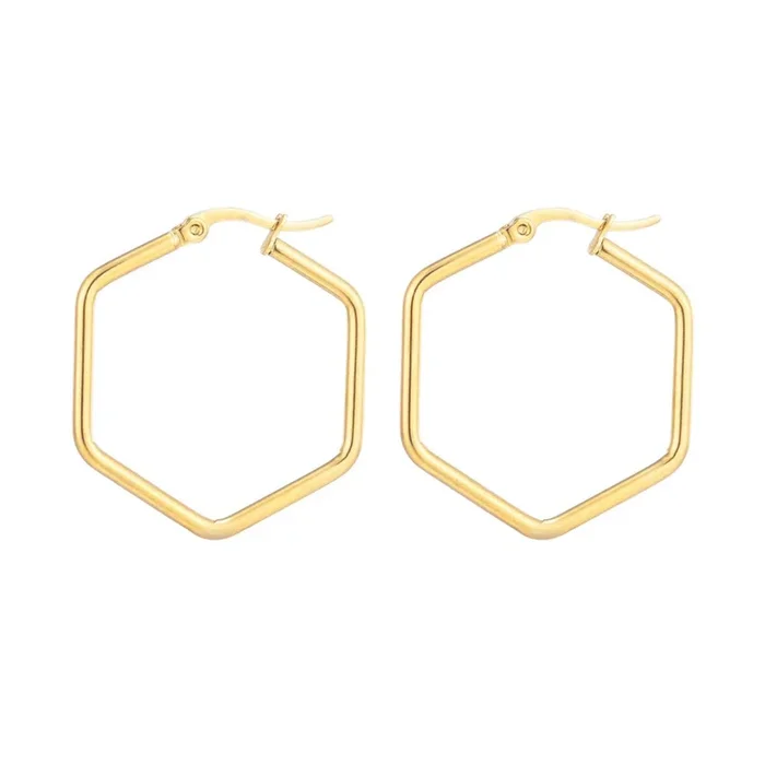 Tarnish Resistant 18k Gold Plated Hexagon Hoop Earrings