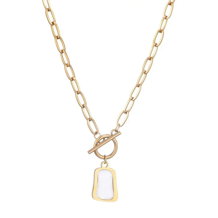 Tarnish Resistant 18k Gold Plated Mother of Pearl Toggle Necklace