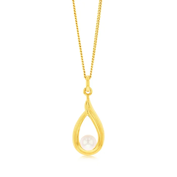 Tear Drop Pearl(5mm) Pendant in 9ct Yellow Gold