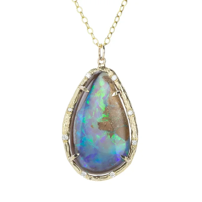 Teardrop Australian Boulder Opal Pendant Necklace