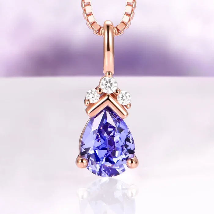 Teardrop Tanzanite Necklace in 14K Rose Gold Vermeil