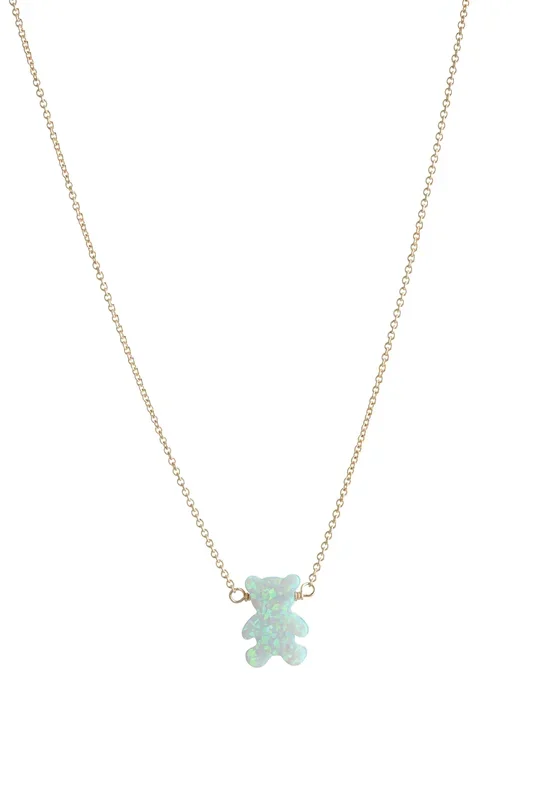 TEDDY BEAR | Opal Charm on a Gold Filled Chain Necklace
