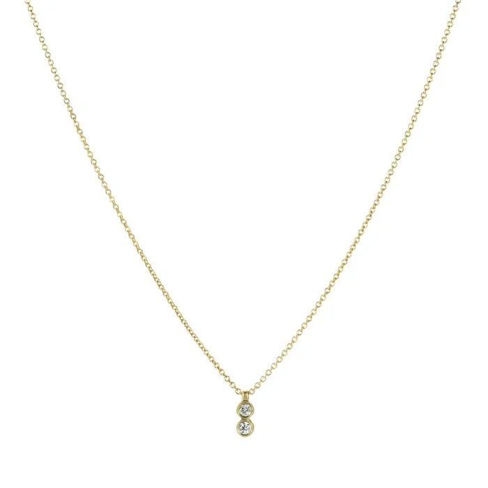 Teeny Double Diamond Pendant Necklace