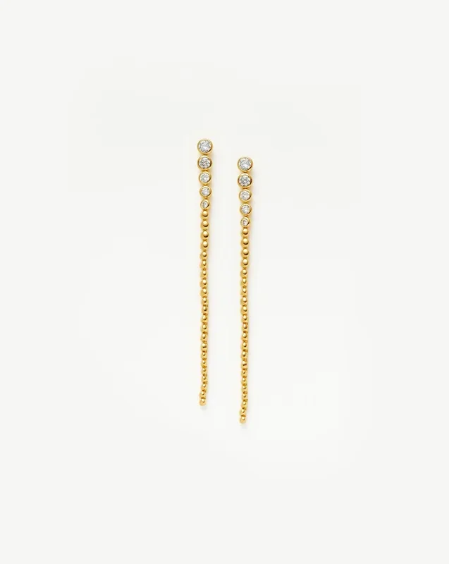 Tennis Beaded Stone Extra Long Drop Earrings | 18k Gold Vermeil/Cubic Zirconia