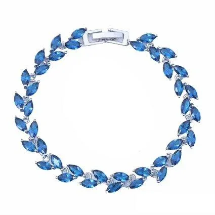 Tennis Bracelet Blue Sapphire Marquise Cut Tennis Bracelet with Blue Sapphire Cubic Zirconia