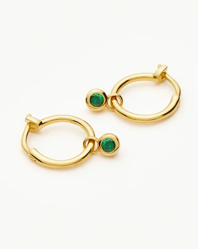 Tennis Charm Mini Hoop Earrings | 18k Gold Vermeil/Emerald Green Nano-crystal