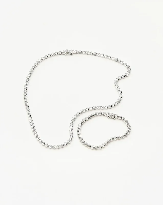 Tennis Round Necklace & Bracelet Set | Silver Plated/Sterling Silver/Cubic Zirconia