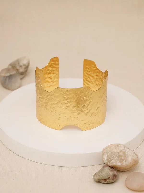 Textured Block Statement Adjustable Brass Bracelet