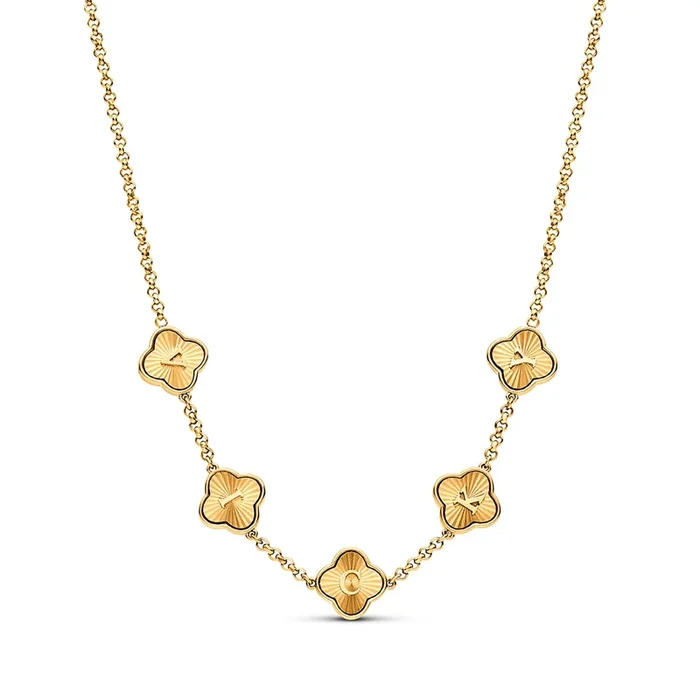 Textured Clover Custom Name Necklace (Gold)