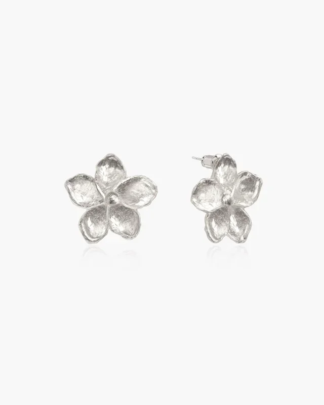 Textured Floral Earrings in Silver