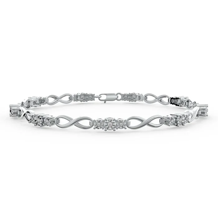 Textured Link 925 Sterling Silver Lab Grown Diamond Bracelet