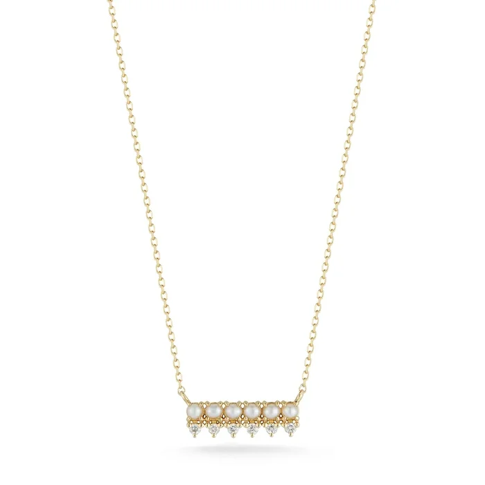 The Little Things Pearl and Diamond Horizontal Bar Necklace