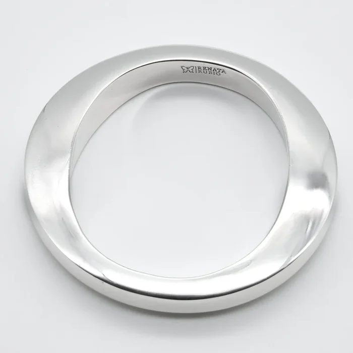 Thick Sterling Silver Bangle with Oval Center