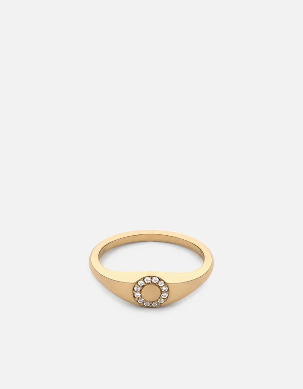 Thin Halo Signet Ring, Gold Vermeil/Sapphire